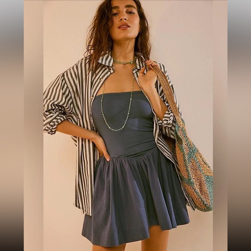 Free People's Onda Drop-Waist Mini Tube in Dark Denim